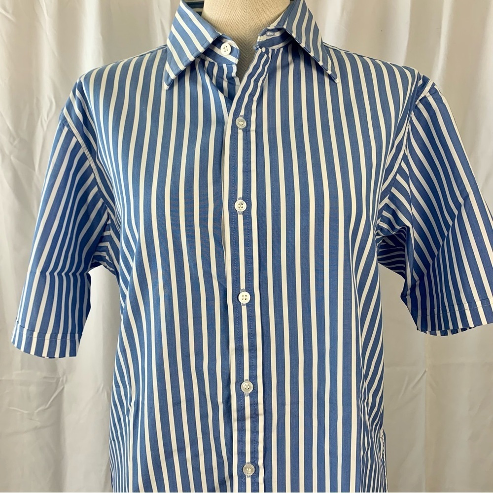 ‼️SALE‼️ 2/$25 Vintage Harvie & Hudson Blue Striped Collared Shirt - Picture 2 of 7